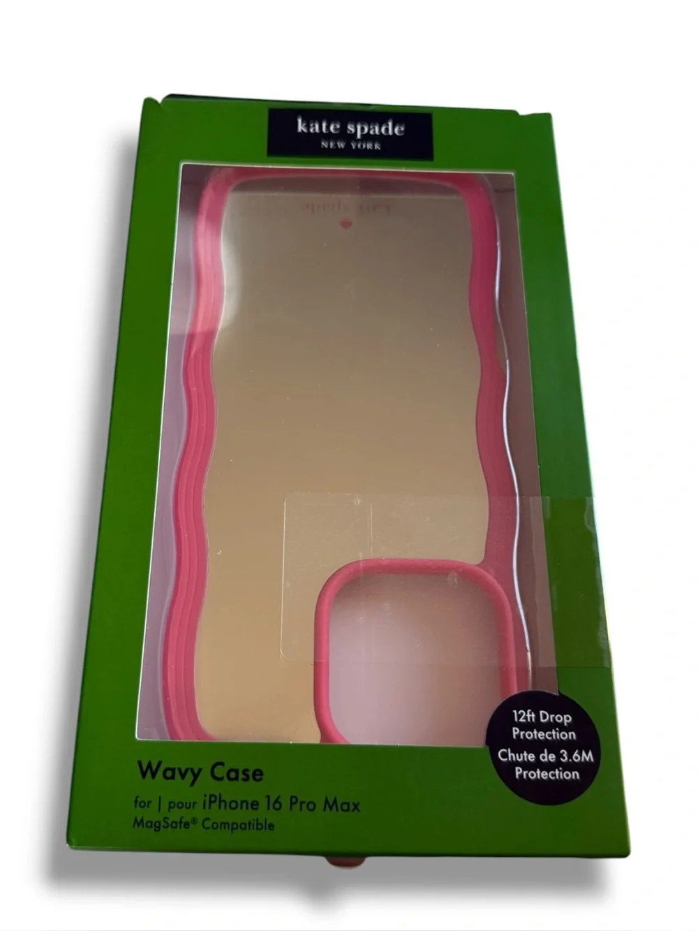 Kate Spade iPhone 16 Pro Max Wavy Case MagSafe Mirror Pink NIB Mag Case